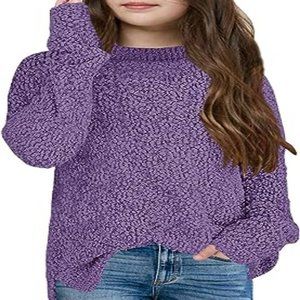 Girl's Fuzzy Warm Sweater Crew Neck Chunky Side Slit Jumper Pullover